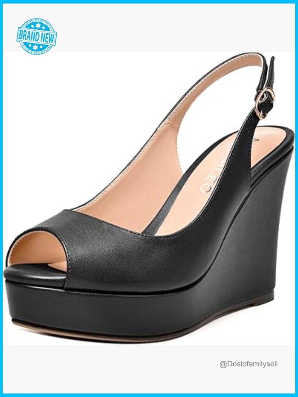 Wedge Heel Pumps Slingback Buckle Platform Peep Toe High Heels 4 Inch Chunky